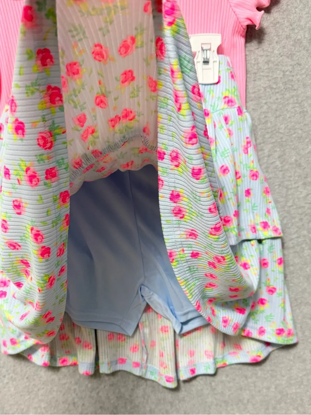 Freestyle Girls Skort and Tee Set NWT Size 10 Pink Blue Floral Ribbed
